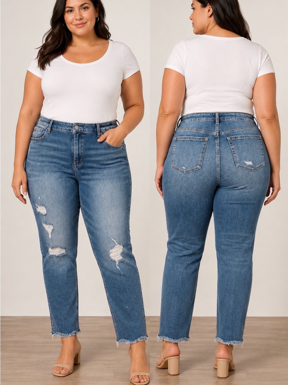 Lane Bryant Blue High-Rise Distressed Cropped Jeans